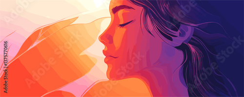 Serene female portrait in warm tones – digital art vector.