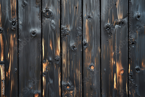Obraz na płótnie Burnt wood texture with bold charred aesthetic, showcasing deep grooves and knots that create striking visual appeal. interplay of light enhances its unique character w salonie