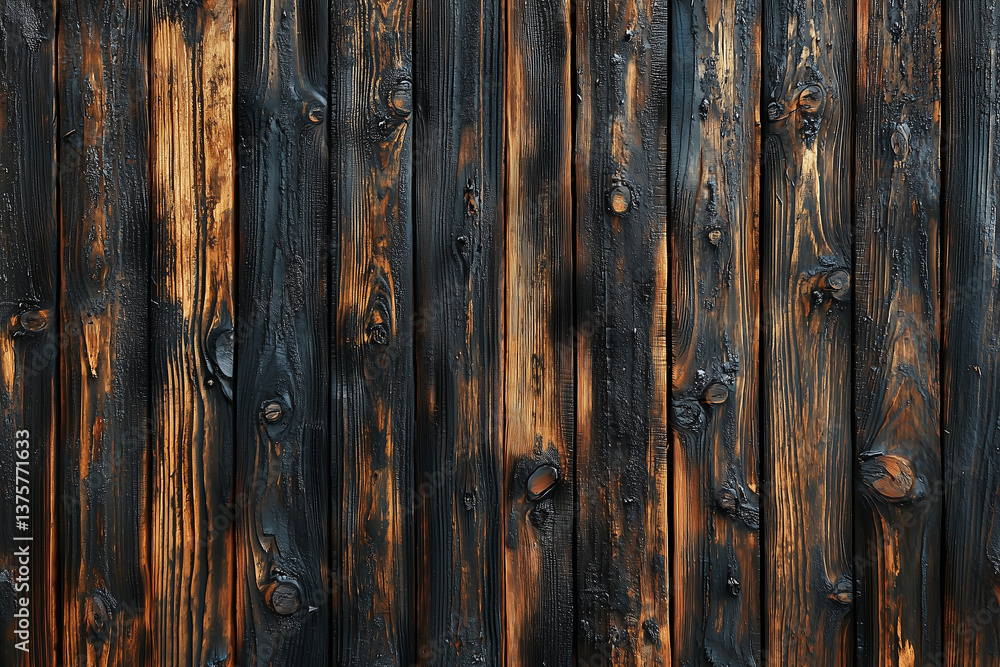 Burnt wood texture with bold charred aesthetic, showcasing deep black and rich brown tones. This striking surface adds unique character to any design