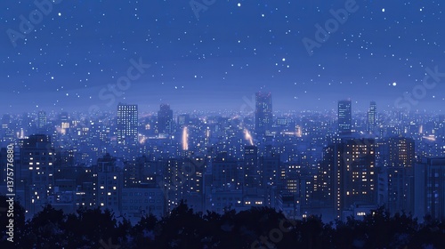 Wallpaper Mural A serene nighttime cityscape covered in snow, illuminated by soft lights, creating a tranquil winter atmosphere. Torontodigital.ca