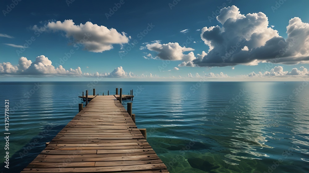 Obraz premium View of the wooden pier from the beach.