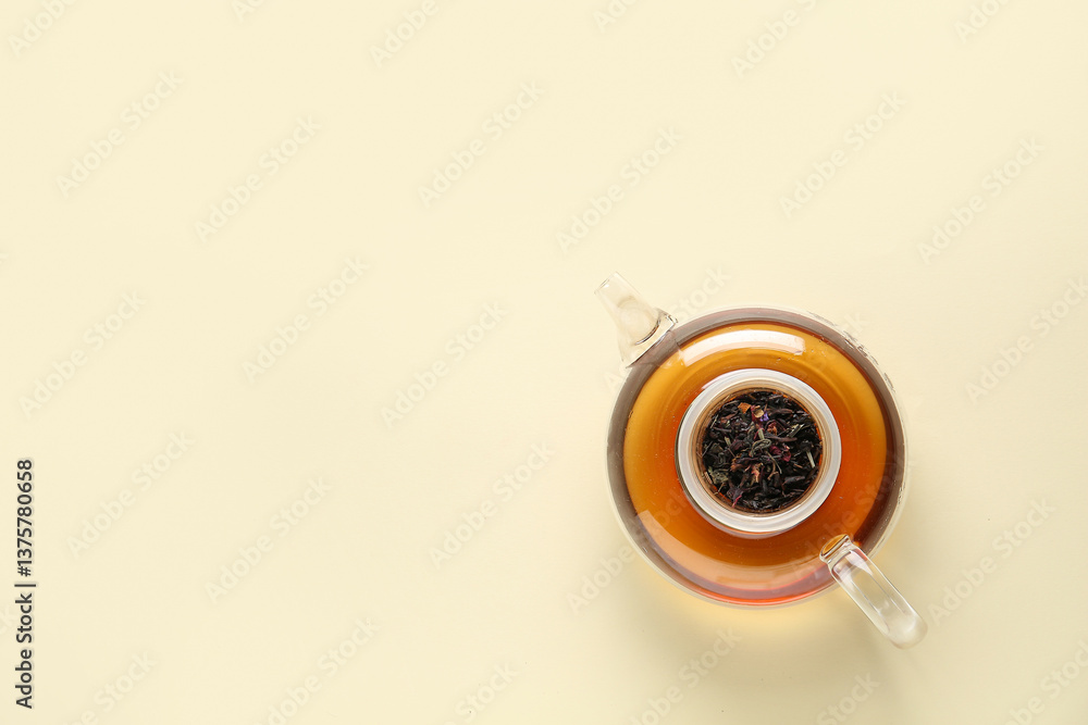 Fototapeta premium Stylish tea pot on beige background
