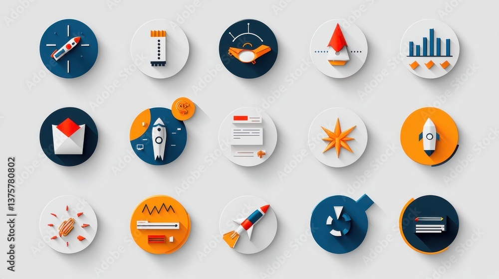 A collection of colorful icons representing various aspects of startup business analytics growth and performance metrics A collection of colorful icons representing various aspects of startup business analytics growth and performance metrics