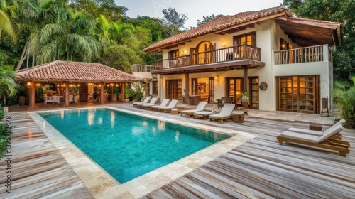 Wallpaper Mural A high-end resort private villa with an infinity pool, wooden deck, and a tropical garden. Torontodigital.ca