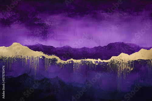 Obraz na płótnie Rich and moody abstract landscape featuring deep aubergine purple hues with gold accents, creating striking visual contrast and elegant atmosphere w salonie