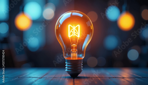 Pixel-perfect retro bulb with twisted filament in 8-bit style, shining brilliantly