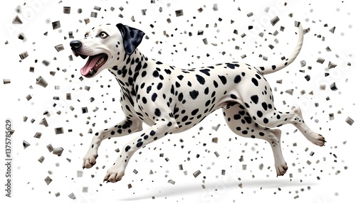 Dalmatian Dog Leaping Through a Celebration of Confetti: A Dynamic Digital Art Piece