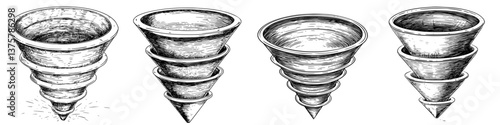 Detailed illustrations of various drill bits showcasing their shapes, sizes, and intended uses in woodworking and construction
