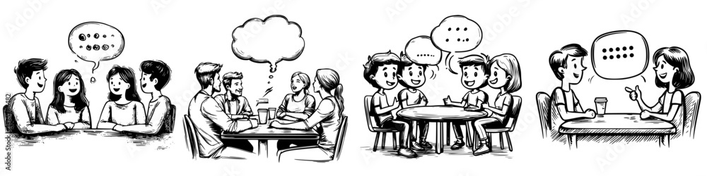 People engaging in various conversations at a social gathering in a casual setting during the day People engaging in various conversations at a social gathering in a casual setting during the day