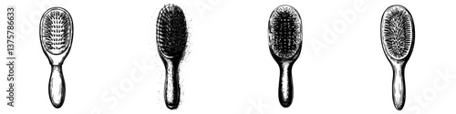 Various styles of hairbrushes displayed side by side showcasing different designs and textures for hair care