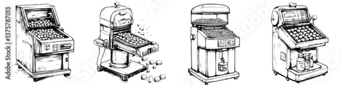 Various machines used in the manufacturing process of candies and sweets in a production facility