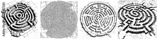 Exploring intricate mazes with unique patterns found in historical illustrations