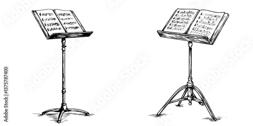 Sheet music stands displayed side by side showing different designs for musicians during a concert or rehearsal
