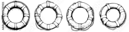 Various lifebuoys displayed in artistic expressions highlighting safety at sea and poolside during summer activities