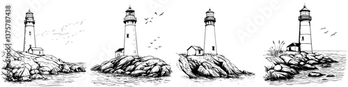 Lighthouses standing tall on rocky shores capturing coastal beauty during a sunny day