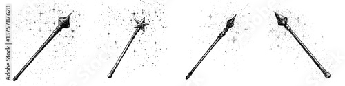 Magical wands emitting sparkles during a fantasy-themed event in a mystical setting