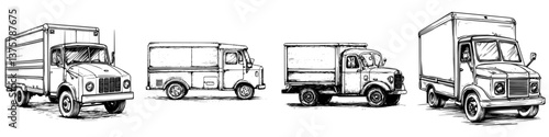 Vintage delivery trucks lined up showcasing unique designs and features from different decades