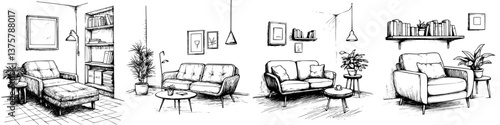 Cozy interior design concepts for modern living spaces showcasing various seating arrangements and decorative elements