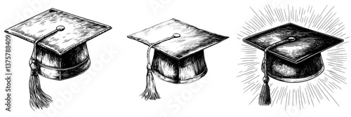 Graduation caps in different styles symbolizing achievement and celebration at a commencement ceremony