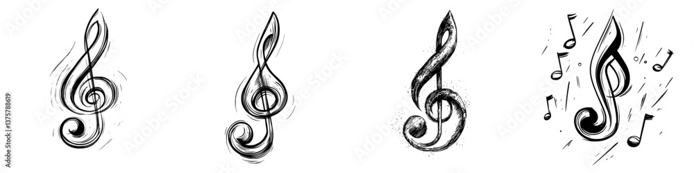Fototapeta premium Various artistic representations of musical clefs showcasing creativity and design in illustration