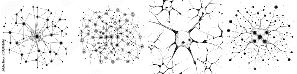 Intricate network designs showcase abstract representations of interconnected neurons and pathways Intricate network designs showcase abstract representations of interconnected neurons and pathways
