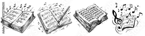 Musical notes and sheet music illustrations capture the essence of creativity and composition in art