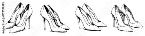 Elegant high heels displayed in four distinct angles showcasing design and style for fashion enthusiasts