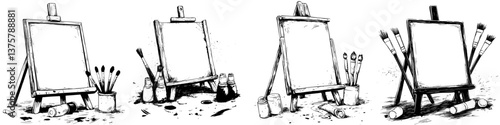 Blank canvases on easels ready for creative expression in an artist's studio space