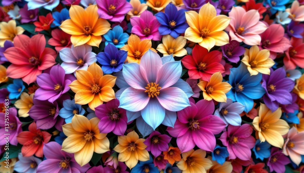 Fototapeta premium An AI algorithm was used to create a stunning generative artwork showcasing a myriad of colorful flowers, each petal carefully designed and vibrant in hue.