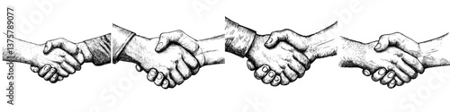 Multiple handshakes representing agreement and partnership between diverse individuals in a collaborative setting