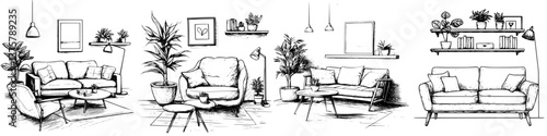 Stylish living room designs with plants and modern furniture in a cozy interior setting