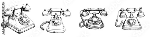 Vintage telephones showing evolution of design from the early 20th century to mid-20th century
