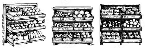 Bountiful produce display showcasing various fruits and vegetables in rustic wooden crates at a farmer's market