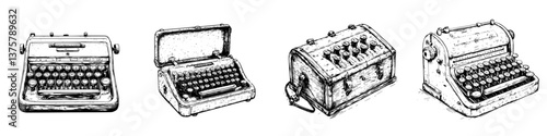 Vintage typewriter collection showcasing mechanical artistry in diverse designs and styles
