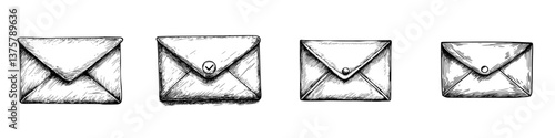 Collection of illustrated envelopes with varying designs representing traditional mail and communication methods