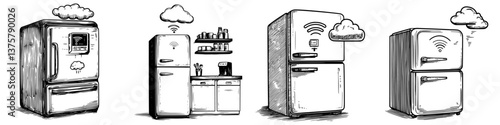 Smart refrigerators showcase modern technology and innovation in kitchen appliances in a creative design concept