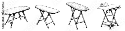 Collection of ironing boards in various styles and designs suitable for home laundry activities