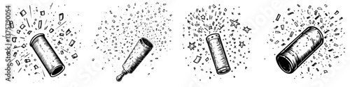 Celebration confetti poppers releasing colorful bursts during a festive event in a lively atmosphere