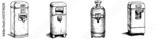 Vintage water dispensers showcase various designs from retro to modern styles in a unique collection