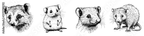 Detailed illustrations of small mammals showcasing unique features and characteristics of each species