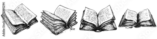 Collection of open books showcasing different styles and states, highlighting the beauty of literature and reading