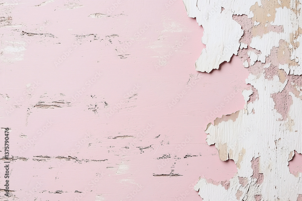 Peeling paint on dusty rosewood pink background creates vintage and muted aesthetic. texture adds depth and character, perfect for artistic or design projects