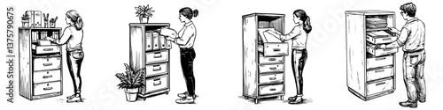Office workers organizing files and documents in a professional workspace during regular business hours