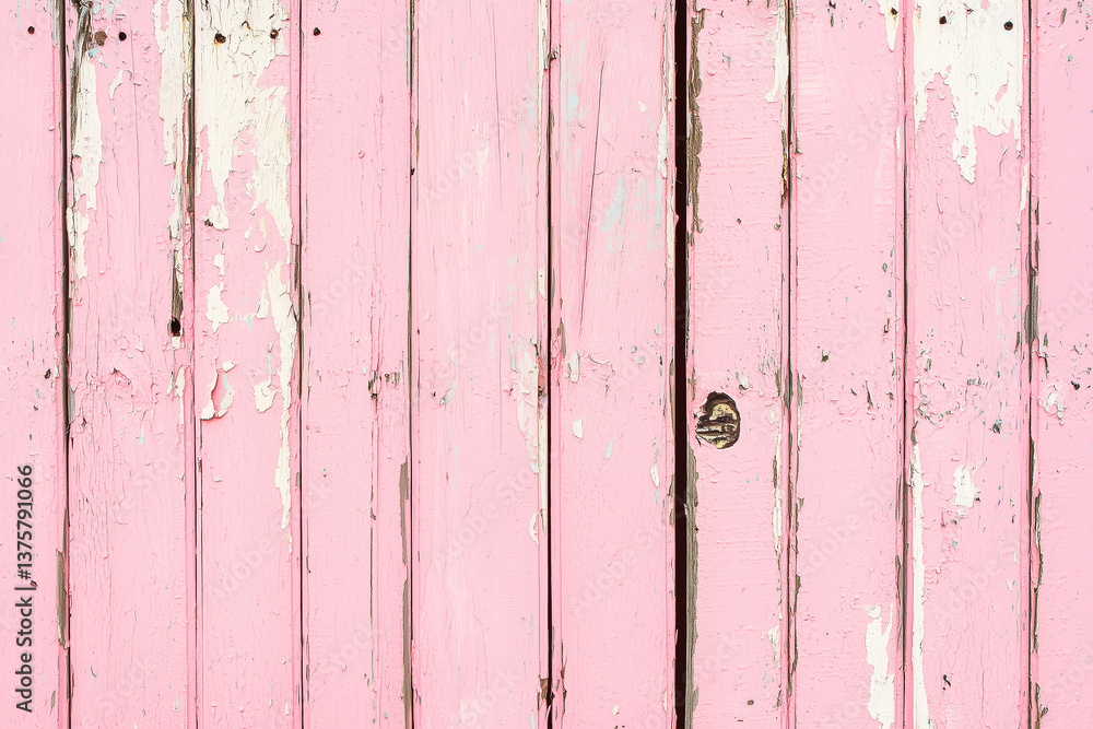 Faded pink wooden planks with distressed texture create vintage aesthetic. peeling paint adds character and charm, perfect for backgrounds or design projects
