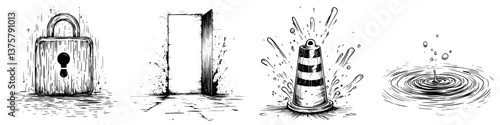 Symbolic representations of security and obstacles in a monochromatic style