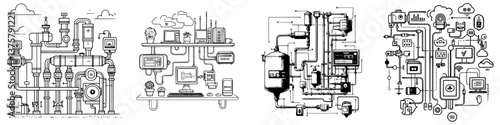 Intricate network of pipes and systems designed for smart technology integration in a modern workspace setting