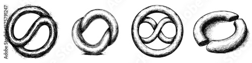 Artistic representation of interconnected knots in various styles showcasing creativity and design