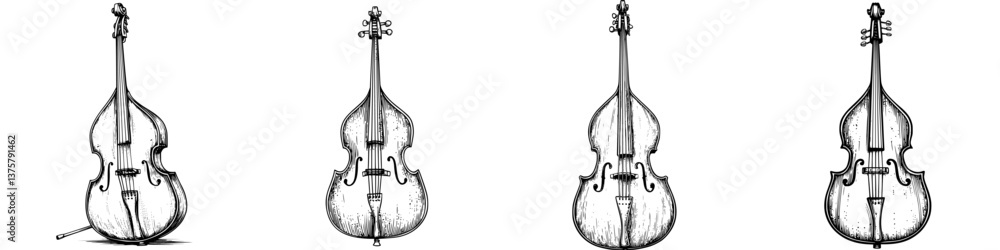 Fototapeta premium Various views of a vintage string instrument showcasing its elegant design and craftsmanship