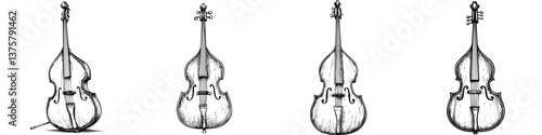 Various views of a vintage string instrument showcasing its elegant design and craftsmanship
