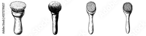 Different types of brushes displayed in a row illustrating various textures and designs for application purposes